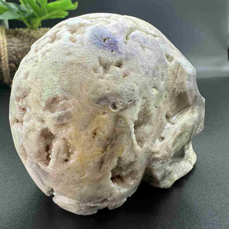545g electroplate Natural sphalerite hand carved skull decor gem Healing