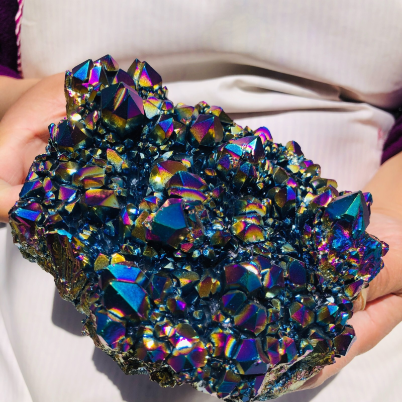 2.66LB Color Flame Aura Electroplate Quartz Crystal Specimen Healing point 475