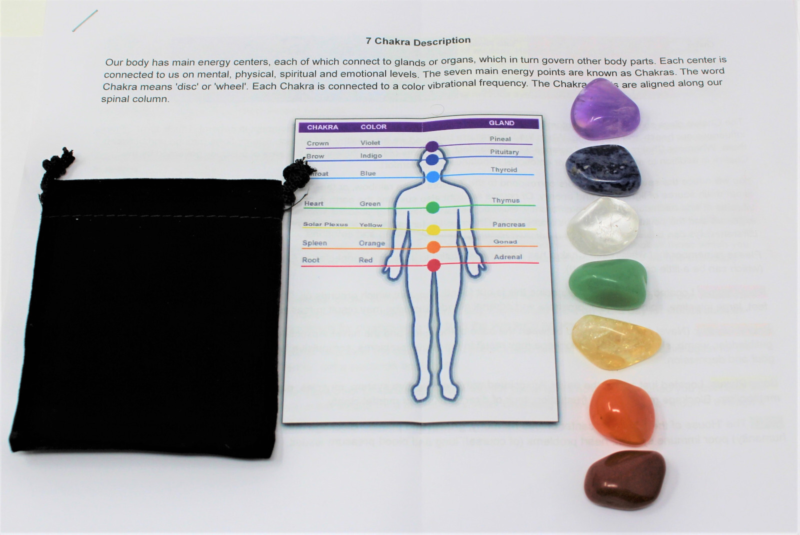 Crystal Healing CHAKRA KIT Balancing Set 7 Tumble Stones & Carry Pouch