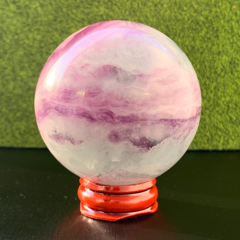 336G Natural Fluorite ball Colorful Quartz Crystal Gemstone Healing + Stand
