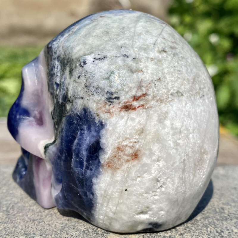 343G Natural Blue stripe quartz hand Carved skull crystal healing