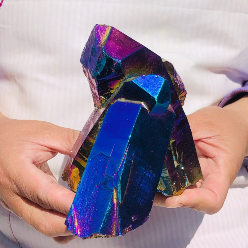 2.48LB Color Flame Aura Electroplate Quartz Crystal Specimen Healing point 450