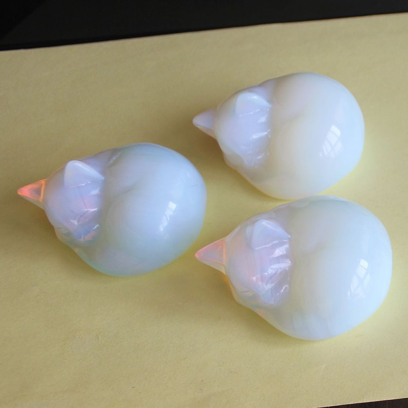 Carved crystal gemstone crystal sleeping cat figurine animal statue decor 2&apos;&apos;