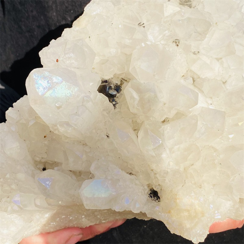 4110g Color Flame Aura Electroplate Agate Quartz Crystal Cluster Specimen