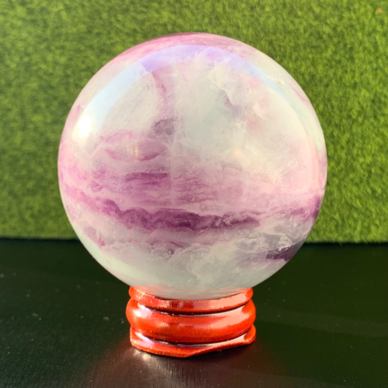336G Natural Fluorite ball Colorful Quartz Crystal Gemstone Healing + Stand