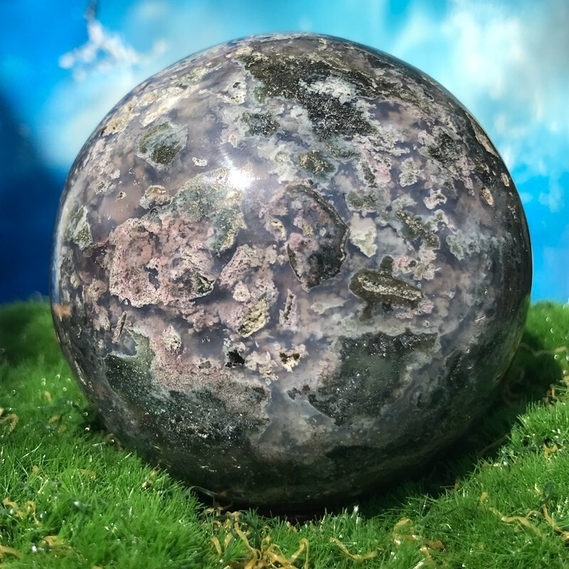 373GNatural Marine Jasper Quartz Ball Crystal Ball Mineral Specimen Restoration