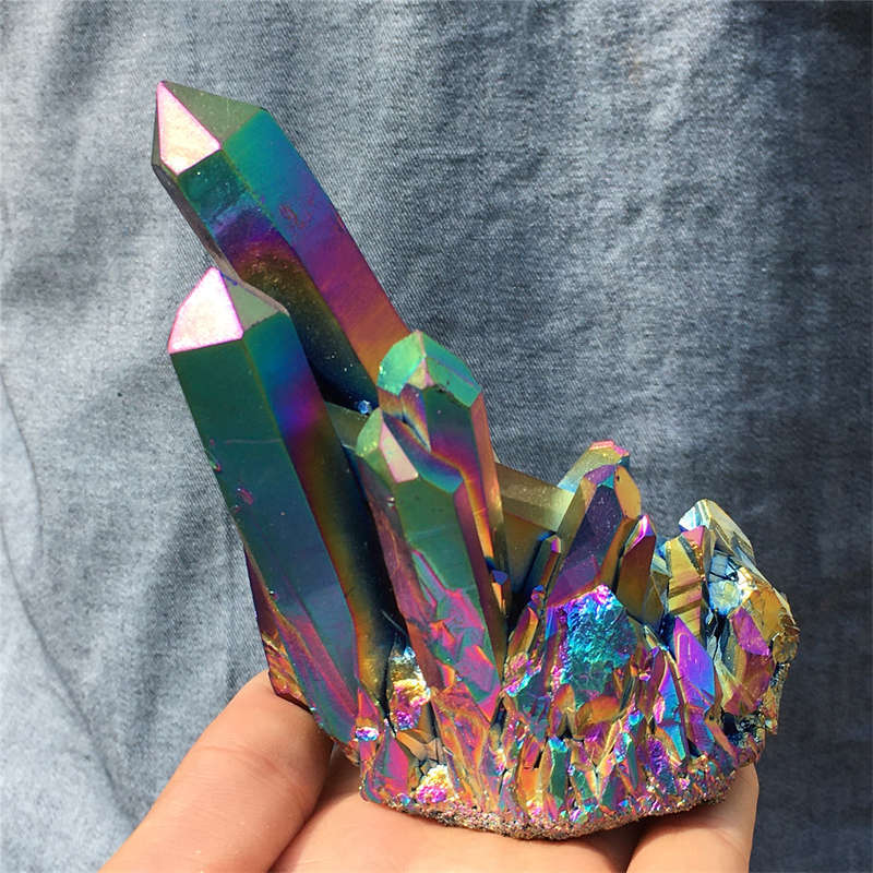 320g Electroplate Rainbow cluster quartz crystal mineral specimen reiki healing