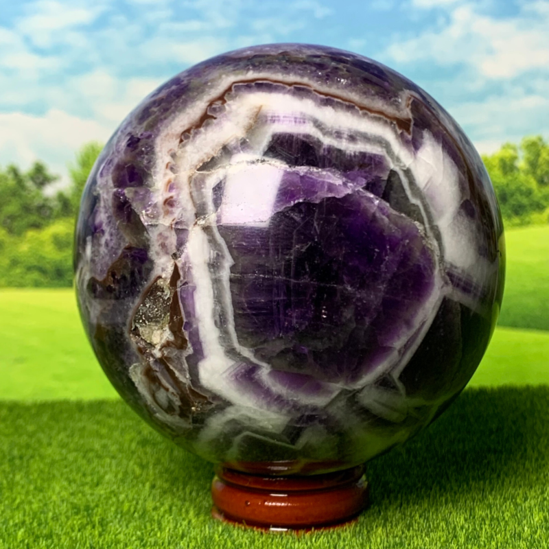 718G Rare High Quality Purple Dream Amethyst Quartz Crystal Sphere Healing Ball