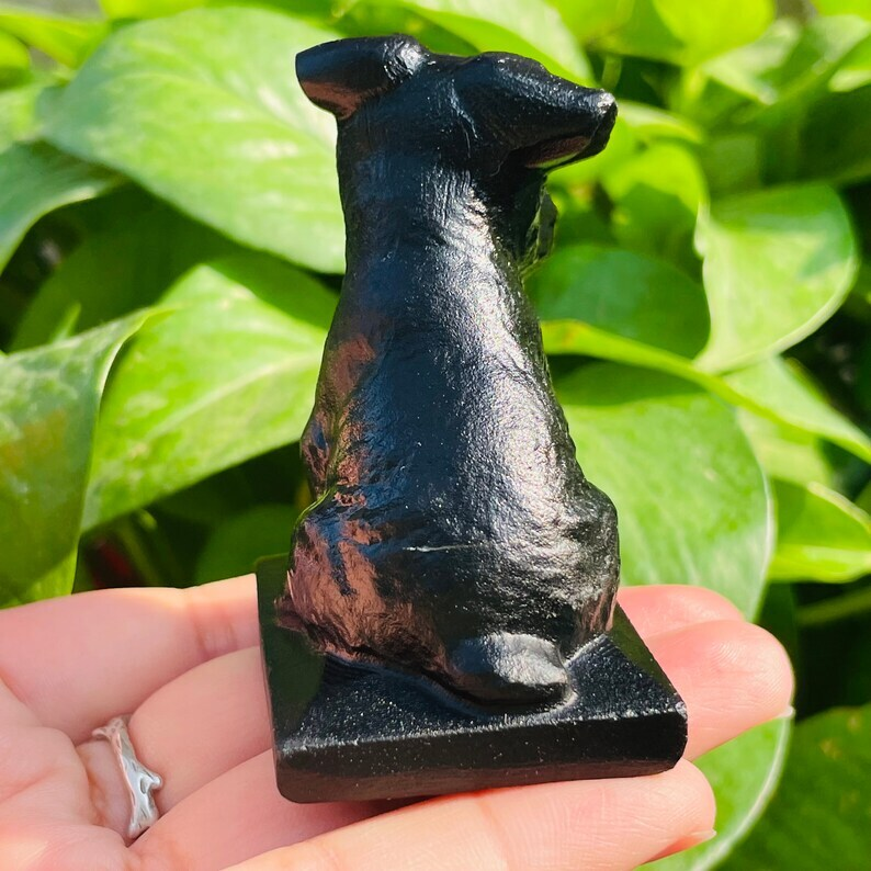 1pc Natural Obsidian Schnauzer Hand Carved Crystal Animal Decoration Reiki Heal