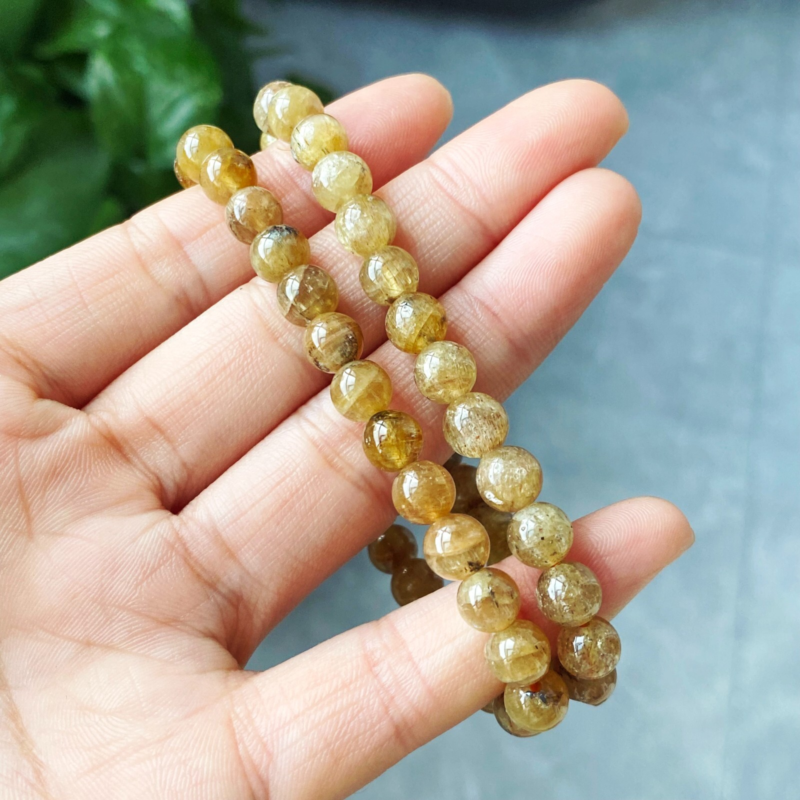 6.8mm 2pcs Genuine Natural Yellow Kunzite Crystal Round Beads Bracelet