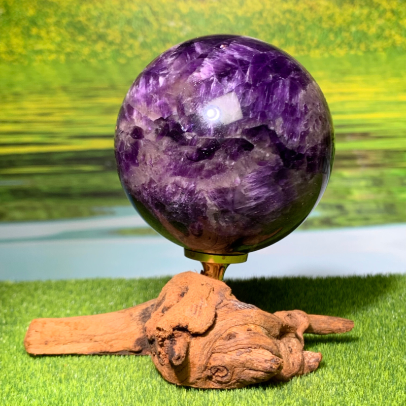 292G Rare High Quality Purple Dream Amethyst Quartz Crystal Sphere Healing Ball+