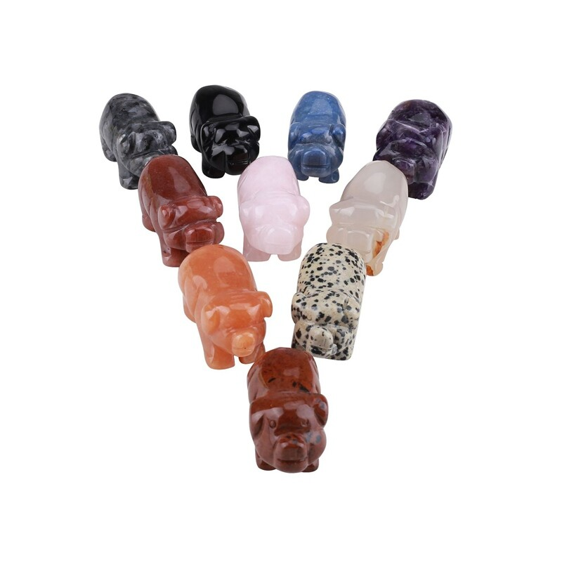 Natural Quartz Crystal Skull Carved Pig Healing Stone Wild Boar Piggy Animal Gem