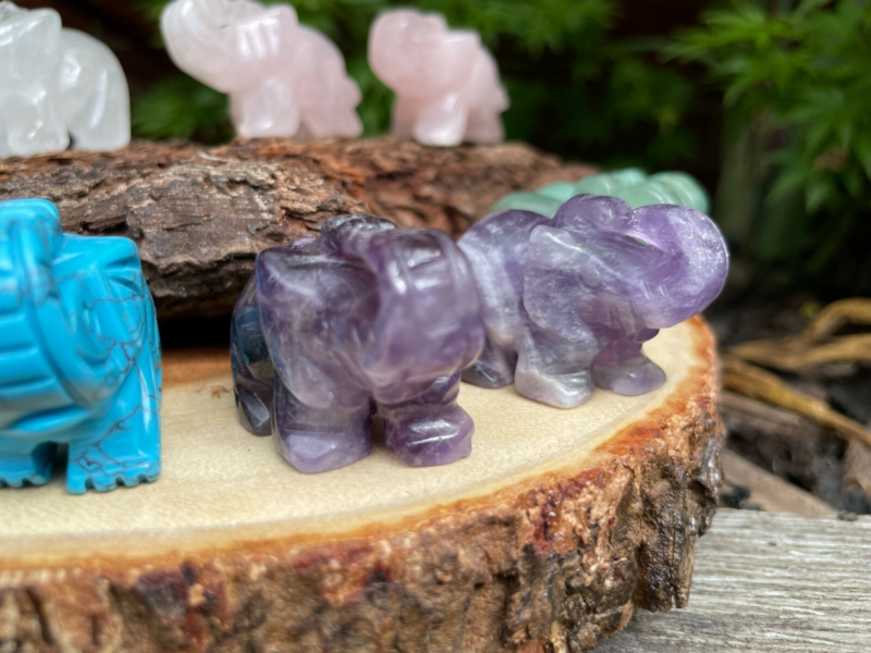 Elephant Hand Carved Gemstone Figurine | Crystal Elephant | Healing Animal
