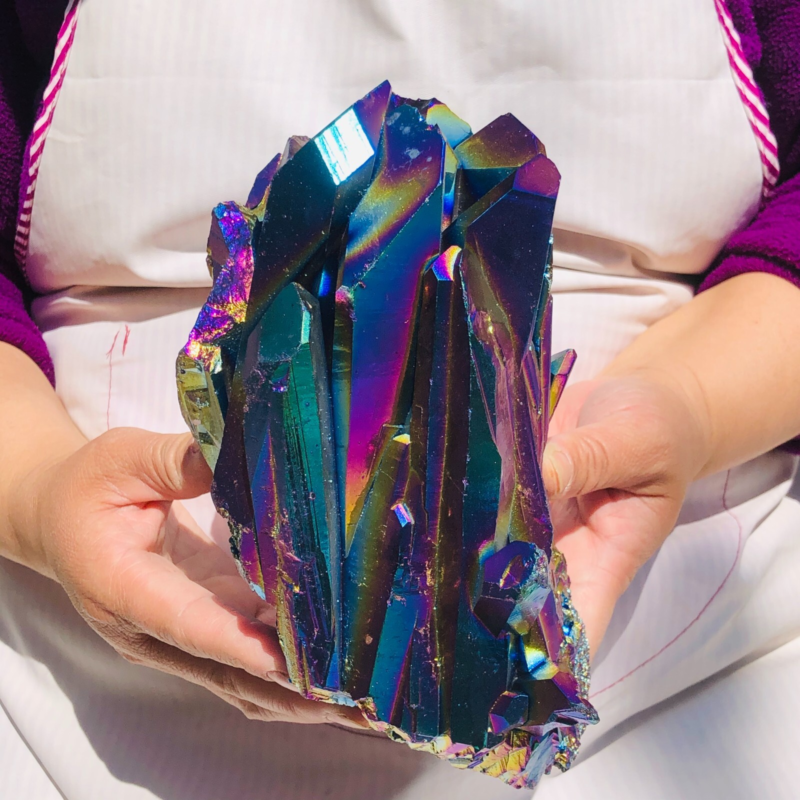 5.28LB Color Flame Aura Electroplate Quartz Crystal Specimen Healing point 479