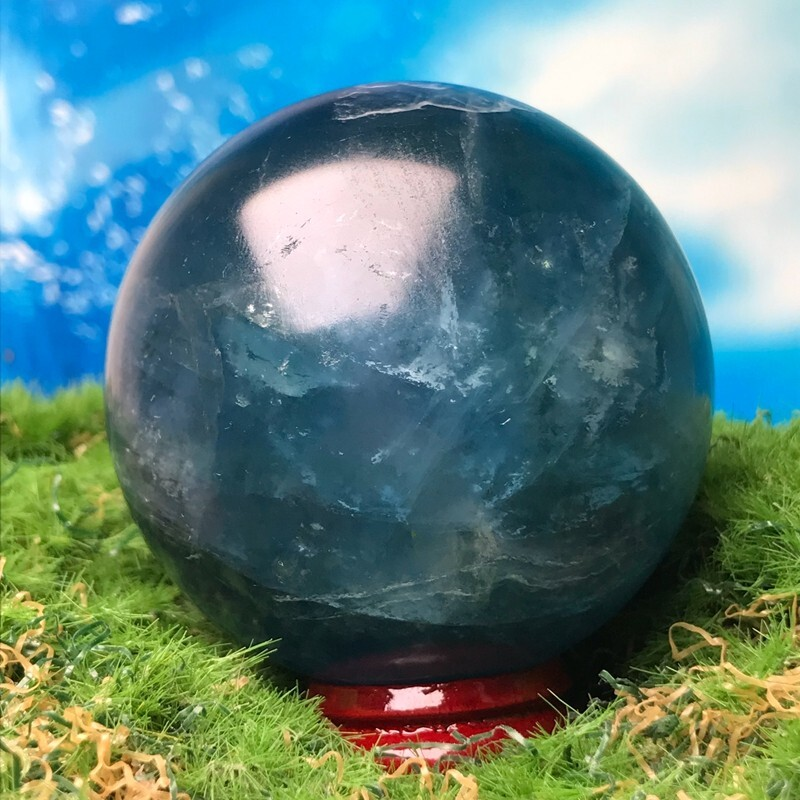 274GNatural Blue Fluororite Quartz Crystal Ball Polished Mineral Repair