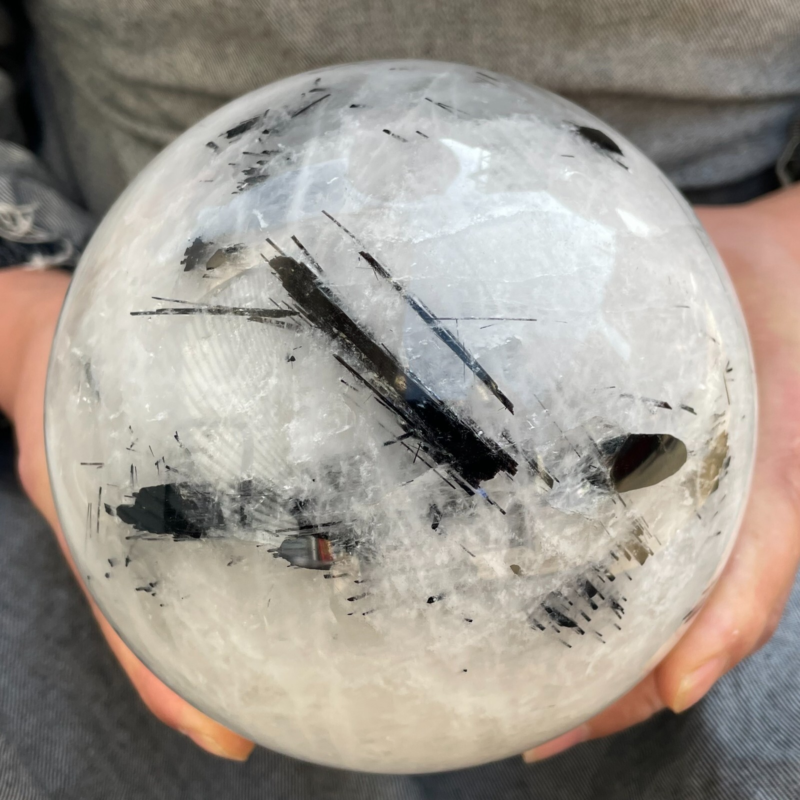 7.81 Pound Top! Natural Black Tourmaline Quartz Ball Carved Crystal Ball Repair