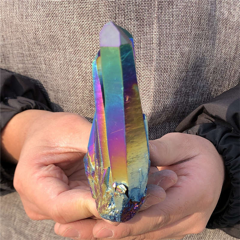 280g Electroplate Rainbow cluster quartz crystal mineral specimen reiki healing