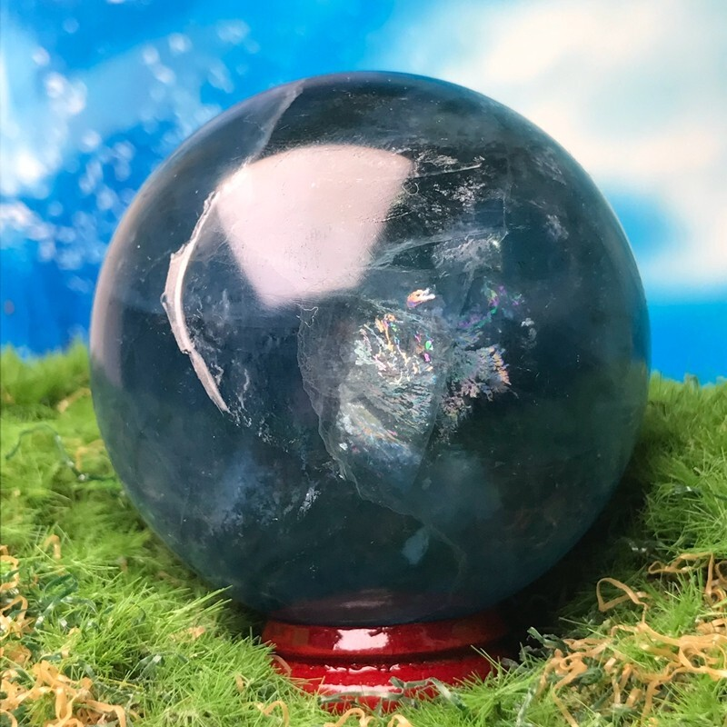 274GNatural Blue Fluororite Quartz Crystal Ball Polished Mineral Repair