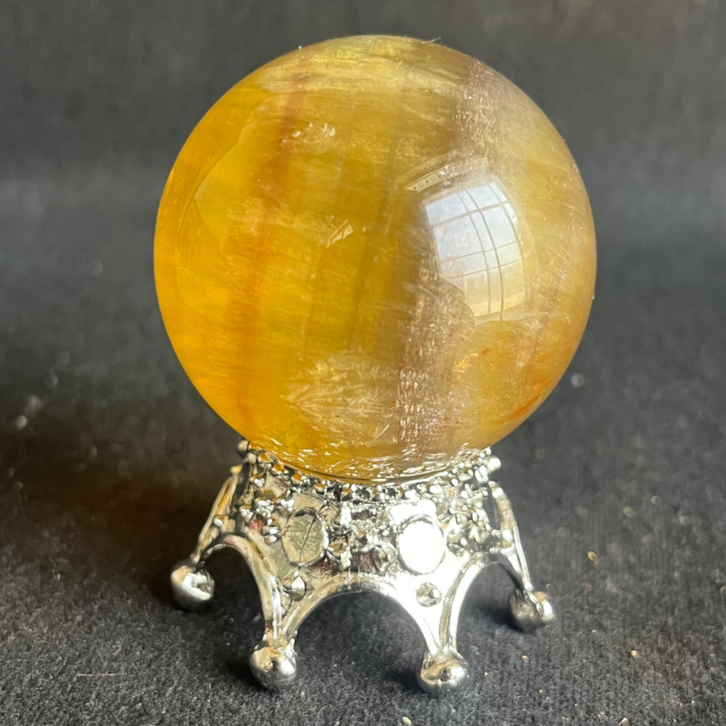 209G  Natural yellow fluorite quartz crystal ball sphere healing+stand