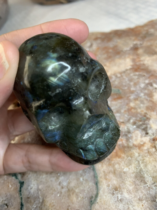 Labradorite Crystal Skull Small Hand Carved 2 1/2” Reiki Chakra Healing Stone