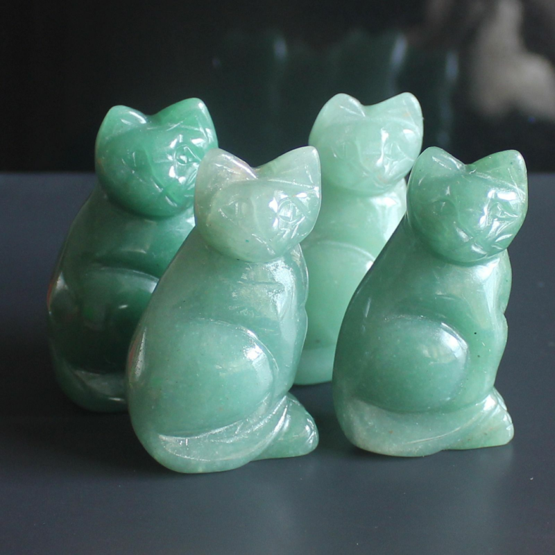 Carved mixed gemstone quartz crystal cat figurine animal carving home decor 2&apos;&apos;