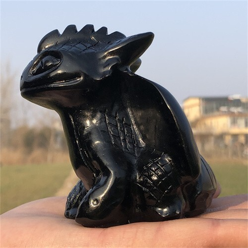 340g Natural Carved obsidian Toothless Figurines Reiki Quartz Crystal Skull Deco