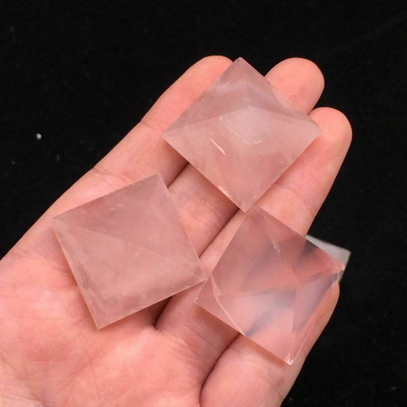 HOT Natural Pink Rose Quartz Crystal Pyramid Gemstone Healing Energy Tower Decor