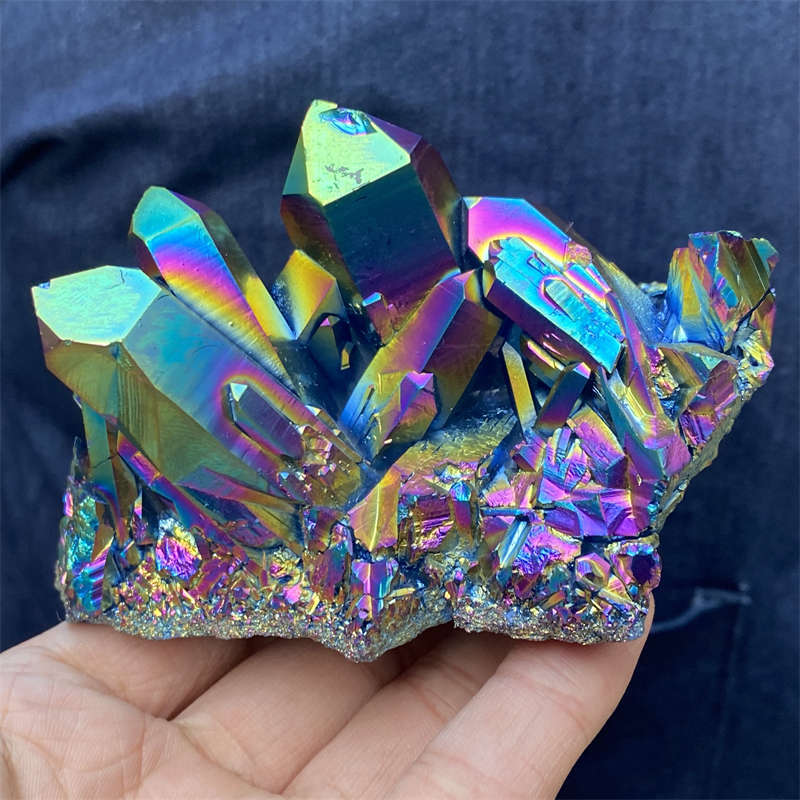 440g Electroplate Rainbow cluster quartz crystal mineral specimen reiki healing