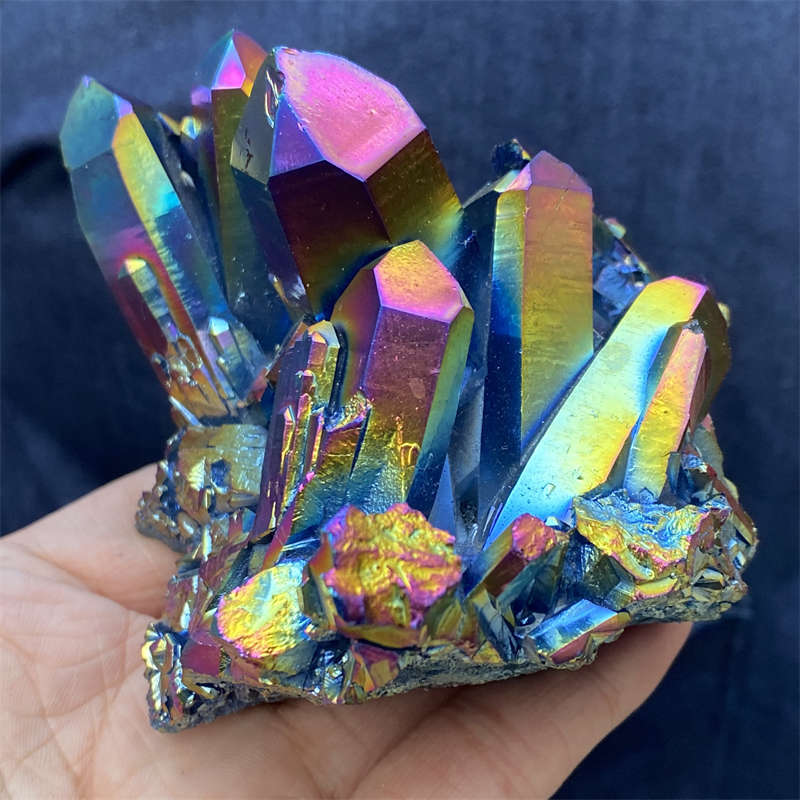 440g Electroplate Rainbow cluster quartz crystal mineral specimen reiki healing