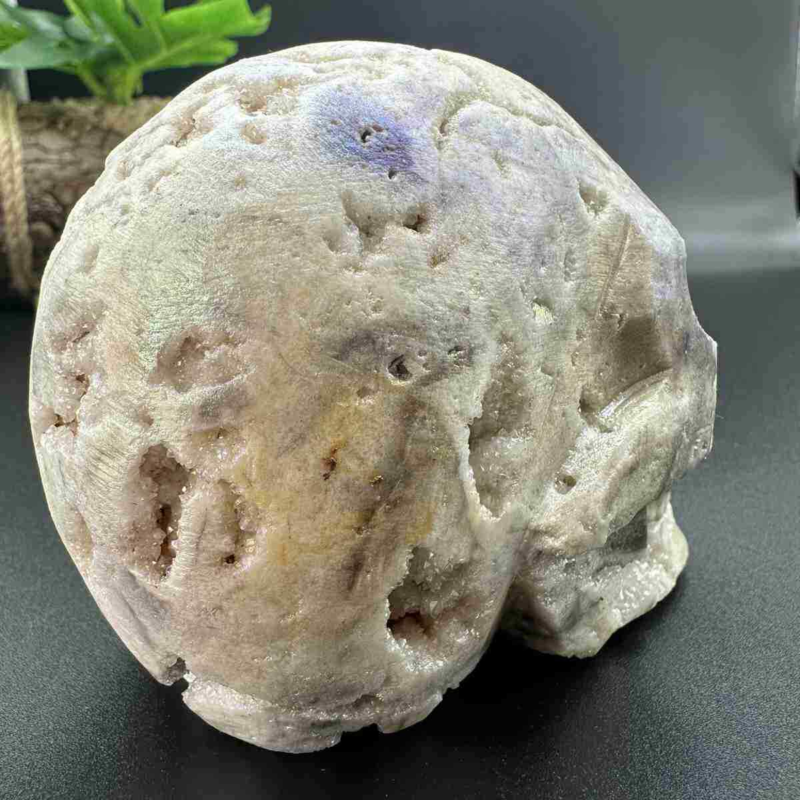 545g electroplate Natural sphalerite hand carved skull decor gem Healing