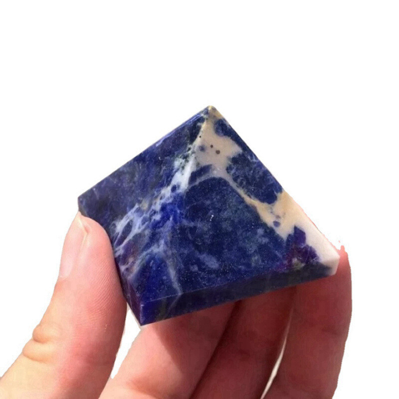 Natural Blue Vein Jade Crystal Pyramid Chakra Sodalite Quartz Energy Tower Decor