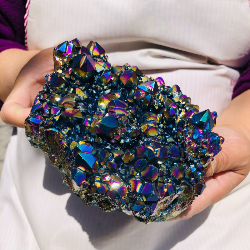 2.66LB Color Flame Aura Electroplate Quartz Crystal Specimen Healing point 475