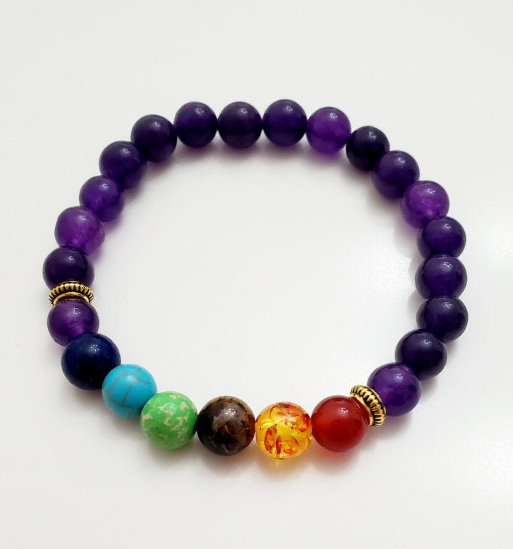 7 Chakra Healing Balance Beaded Bracelet Natural Stone 8 mm Beads.