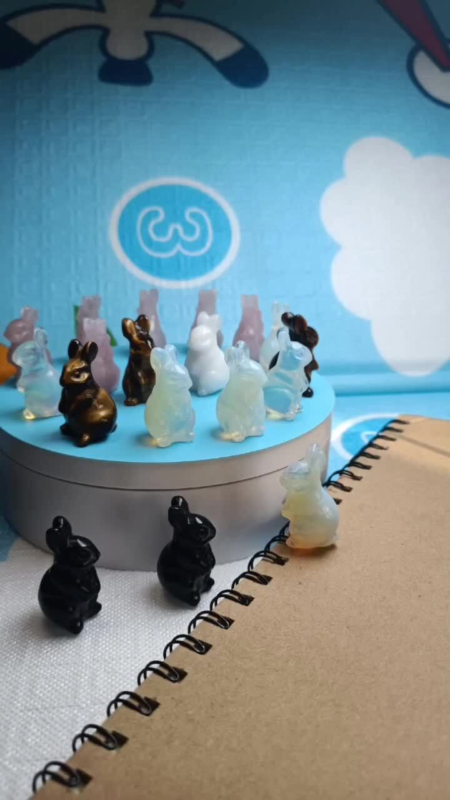 Carved gemstone crystal rabbit bunny figurine animal carving home decor 1.5&apos;&apos;