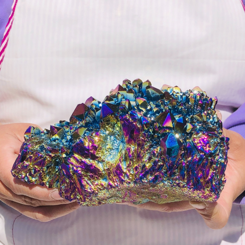 2.66LB Color Flame Aura Electroplate Quartz Crystal Specimen Healing point 462