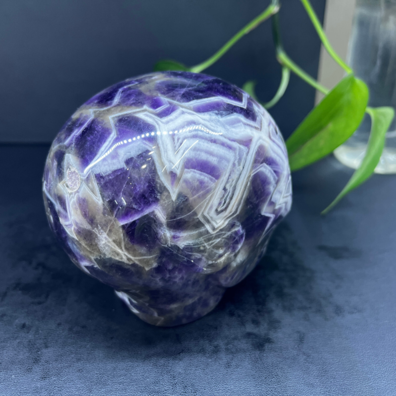 2.71LB Natural dream amethyst aliens Quartz Carved Crystal Skull Reiki Gem Decor