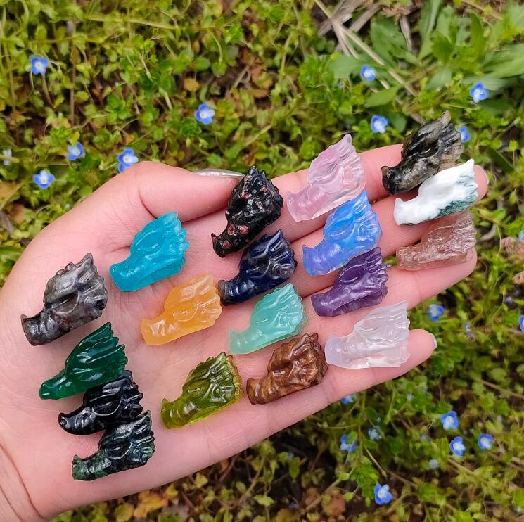 18PCS mezcla natural cabeza de dragón de cuarzo, dragón de cristal de cuarzo, mini cabeza de dragón, regalos de cristal, animal de cristal, decoración del hogar, curación de Reiki