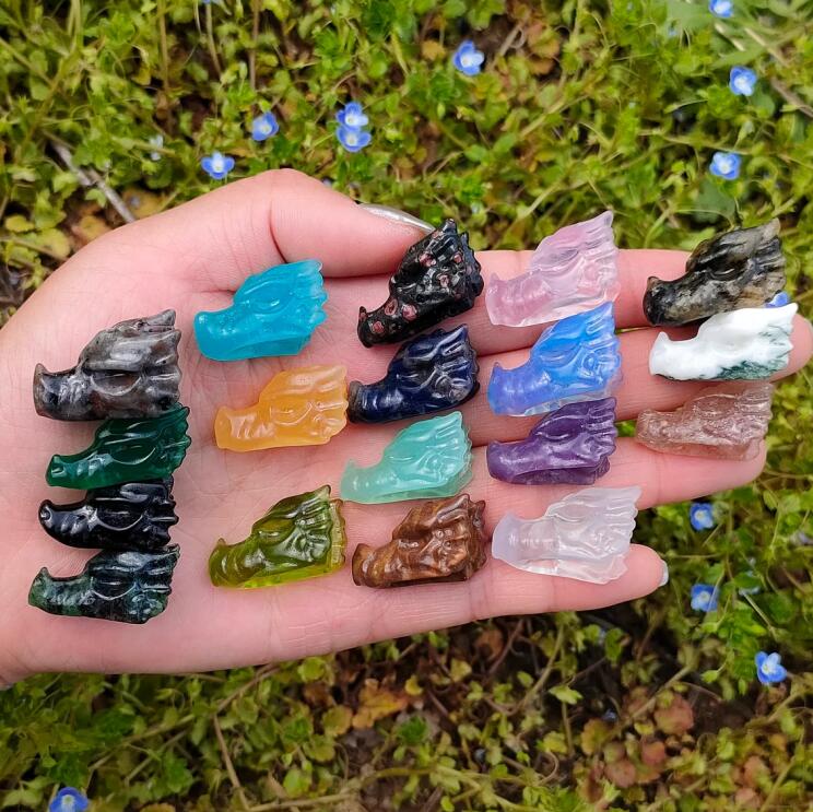 18PCS mezcla natural cabeza de dragón de cuarzo, dragón de cristal de cuarzo, mini cabeza de dragón, regalos de cristal, animal de cristal, decoración del hogar, curación de Reiki