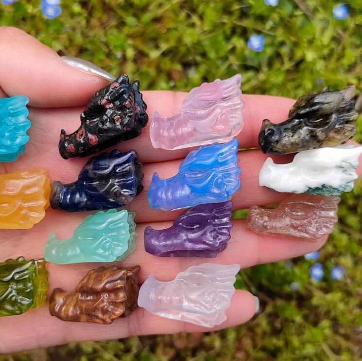18PCS mezcla natural cabeza de dragón de cuarzo, dragón de cristal de cuarzo, mini cabeza de dragón, regalos de cristal, animal de cristal, decoración del hogar, curación de Reiki