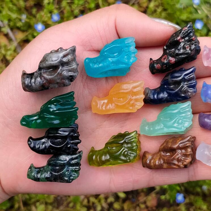 18PCS mezcla natural cabeza de dragón de cuarzo, dragón de cristal de cuarzo, mini cabeza de dragón, regalos de cristal, animal de cristal, decoración del hogar, curación de Reiki