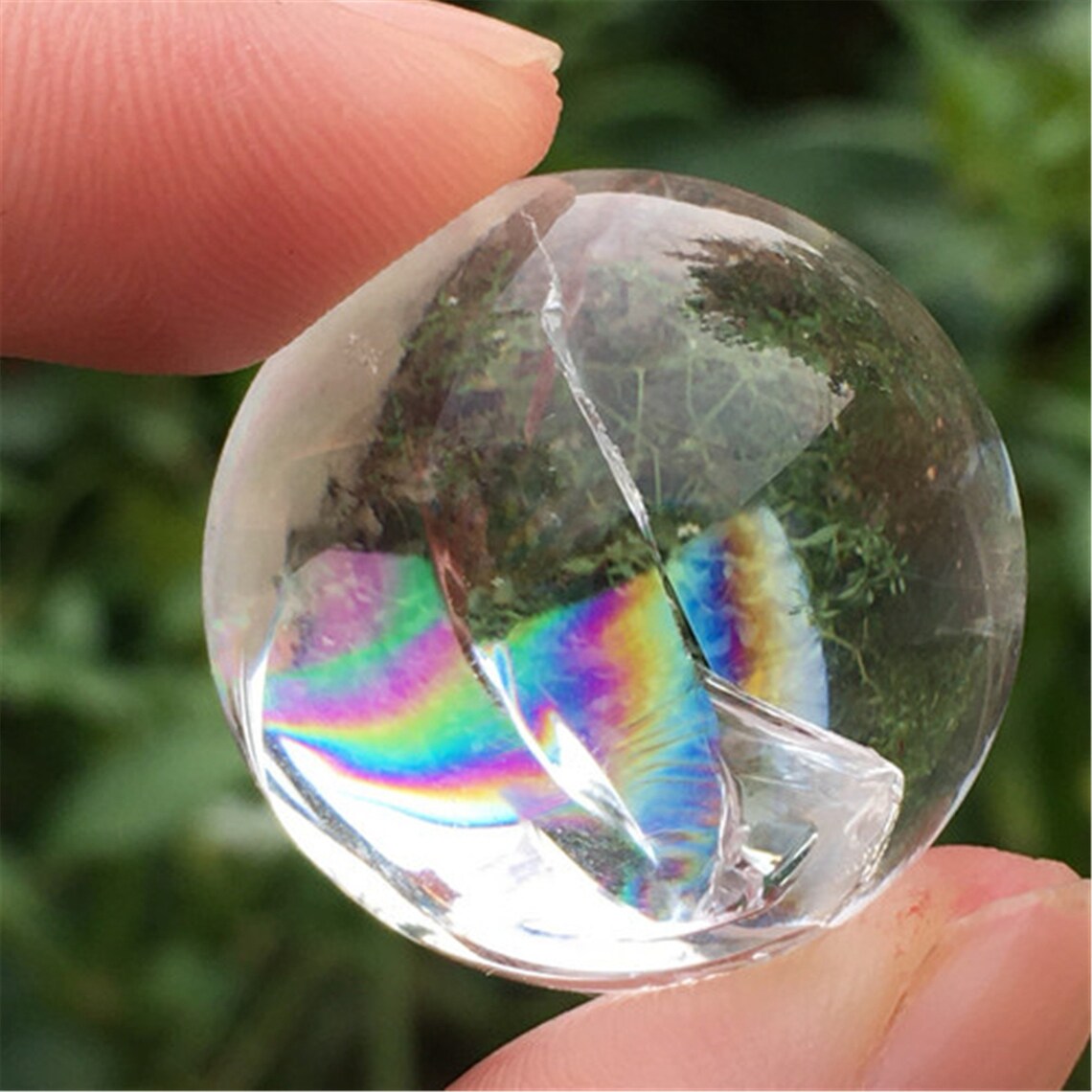 ¡ARRIBA! Esfera de cuarzo transparente natural, bola de cristal arcoíris, curación reiki, 40g + 2 piezas