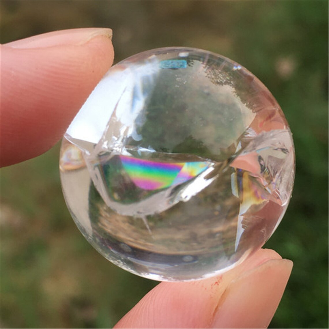 ¡ARRIBA! Esfera de cuarzo transparente natural, bola de cristal arcoíris, curación reiki, 40g + 2 piezas