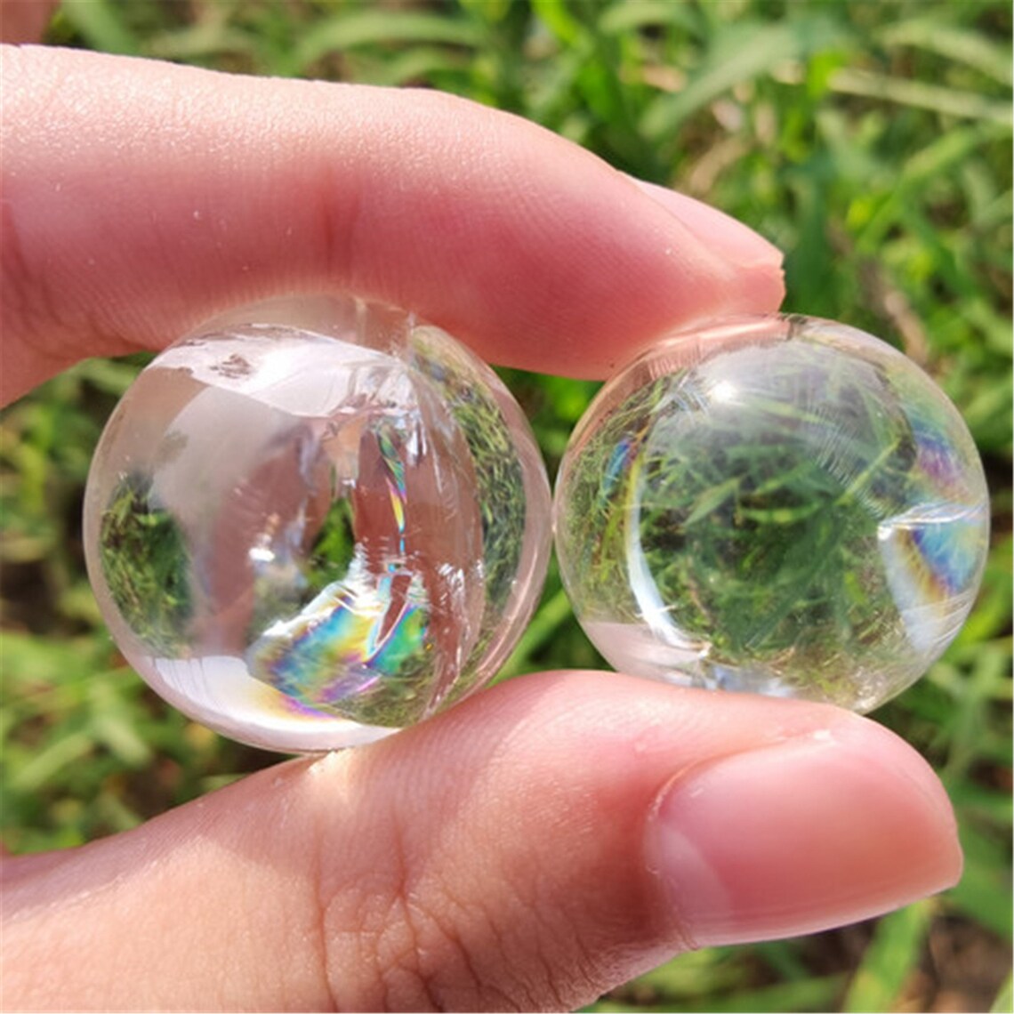 ¡ARRIBA! Esfera de cuarzo transparente natural, bola de cristal arcoíris, curación reiki, 40g + 2 piezas