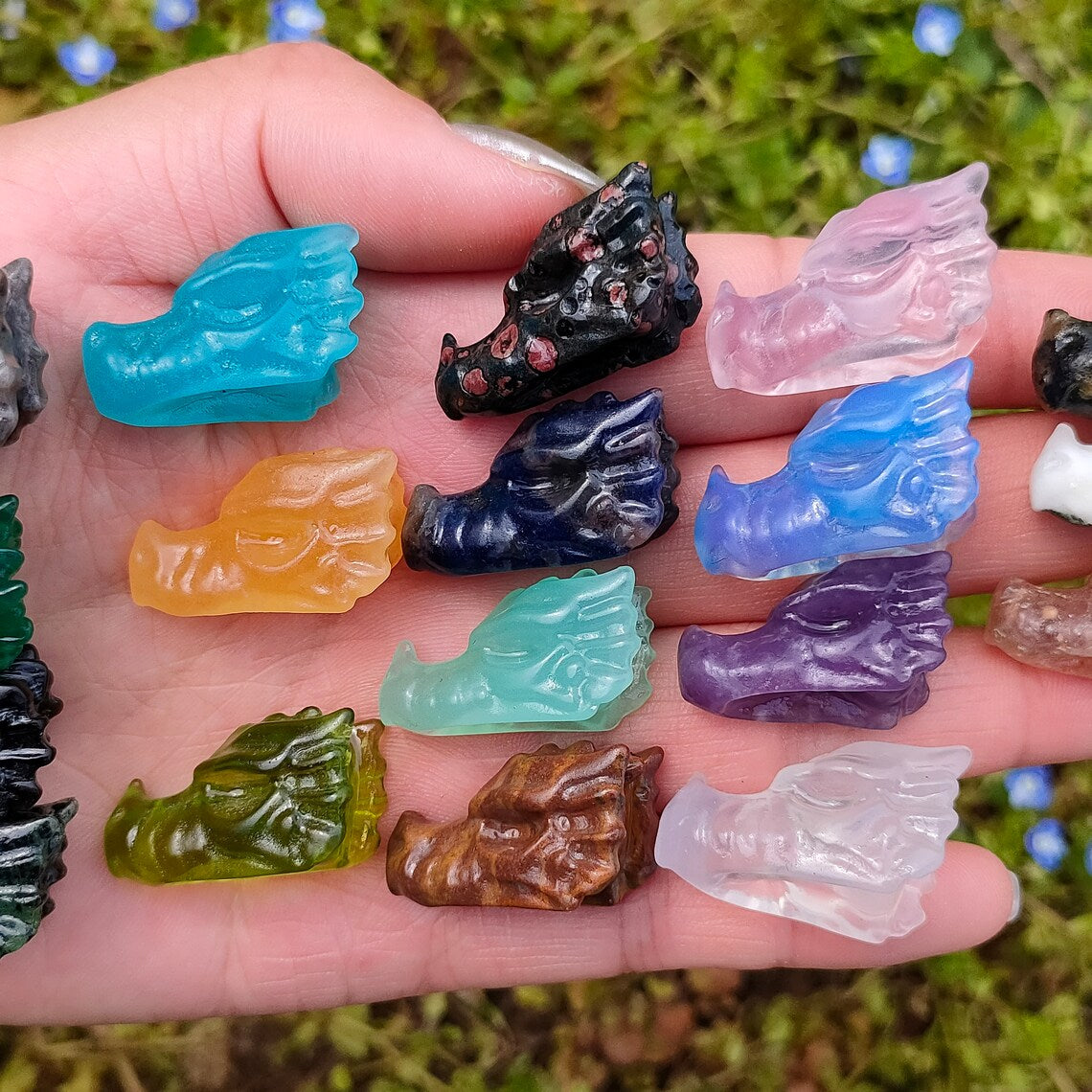 18PCS mezcla natural cabeza de dragón de cuarzo, dragón de cristal de cuarzo, mini cabeza de dragón, regalos de cristal, animal de cristal, decoración del hogar, curación de Reiki