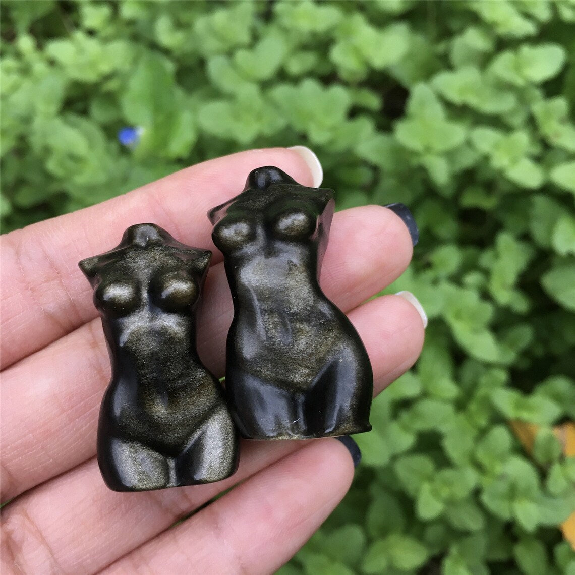 1PC Mini modelo de obsidiana de oro natural, pequeña diosa de cristal de cuarzo, roca, curación de cristal, talla de cristal, espécimen mineral, regalos de cristal 8g+