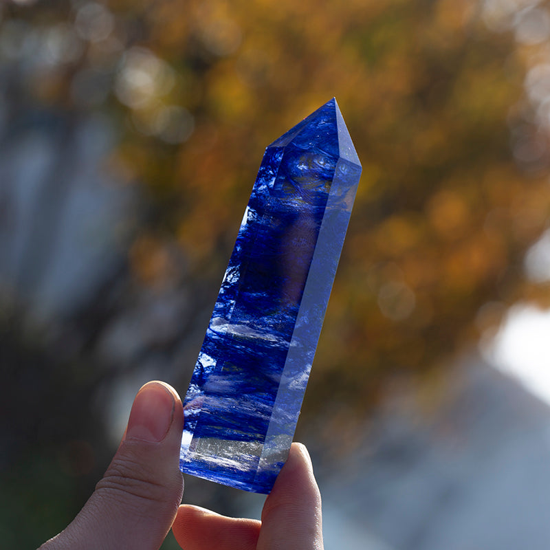 Columna de cuarzo de vidrio azul aura derretida 