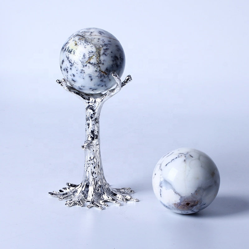 Esfera blanca curativa natural de la bola del ópalo de la dendrita cristalina para la decoración 