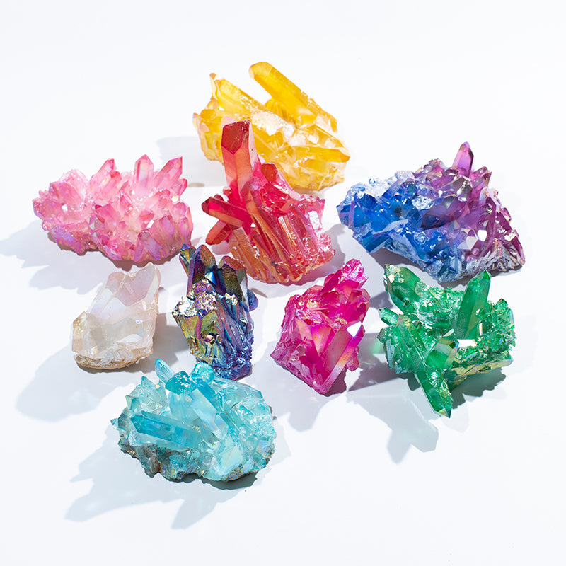 Venta al por mayor drusa de cristal de geoda de titanio con aura cristalina colorida natural 
