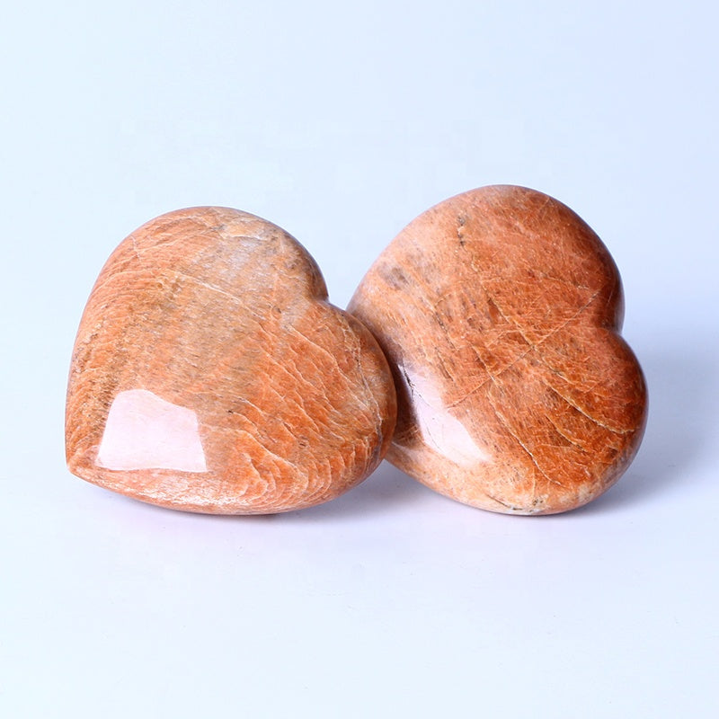 Natural Carved Heart Shaped Polished Orange Moonstone Quartz Crystal Heart For Gift
