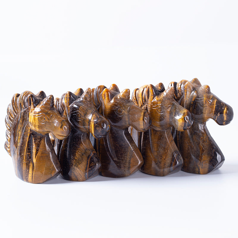 Natural crystal carved quartz tiger eye stone unicorn